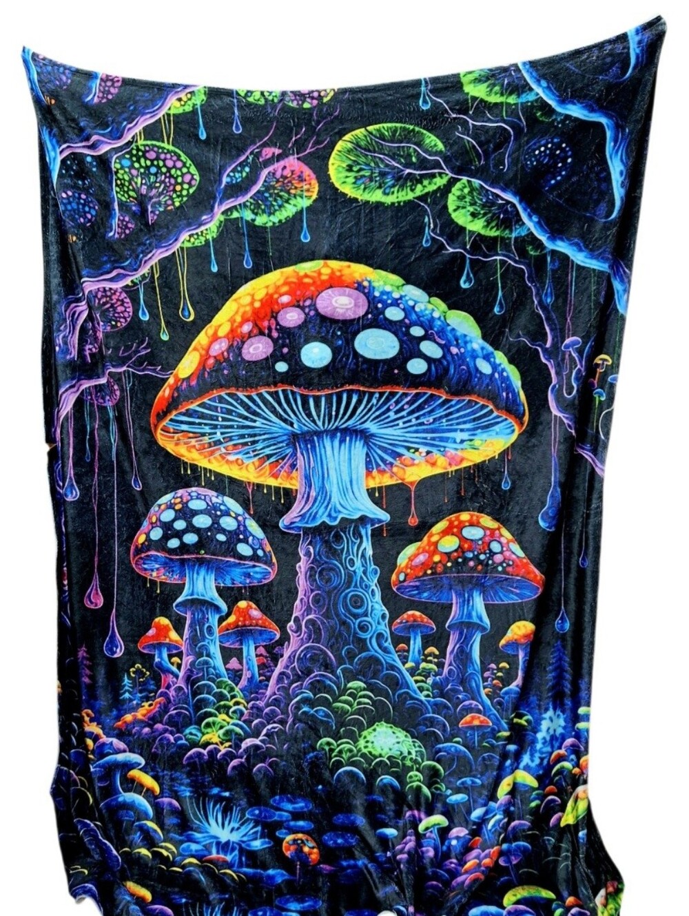 Neon Mushrooms Plush Blanket
